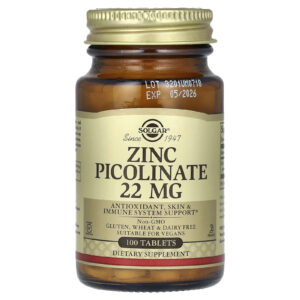 Solgar Picolinato de Zinco 22 mg 100 Comprimidos