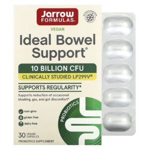 Jarrow Formulas Suporte Intestinal Ideal Vegano 10 Bilhões de UFCs 30 Cápsulas Vegetais