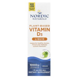 Nordic Naturals Vitamina D3 Líquida à Base de Plantas Great Apple 25 mcg (1.000 UI) 30 ml (1 fl oz)
