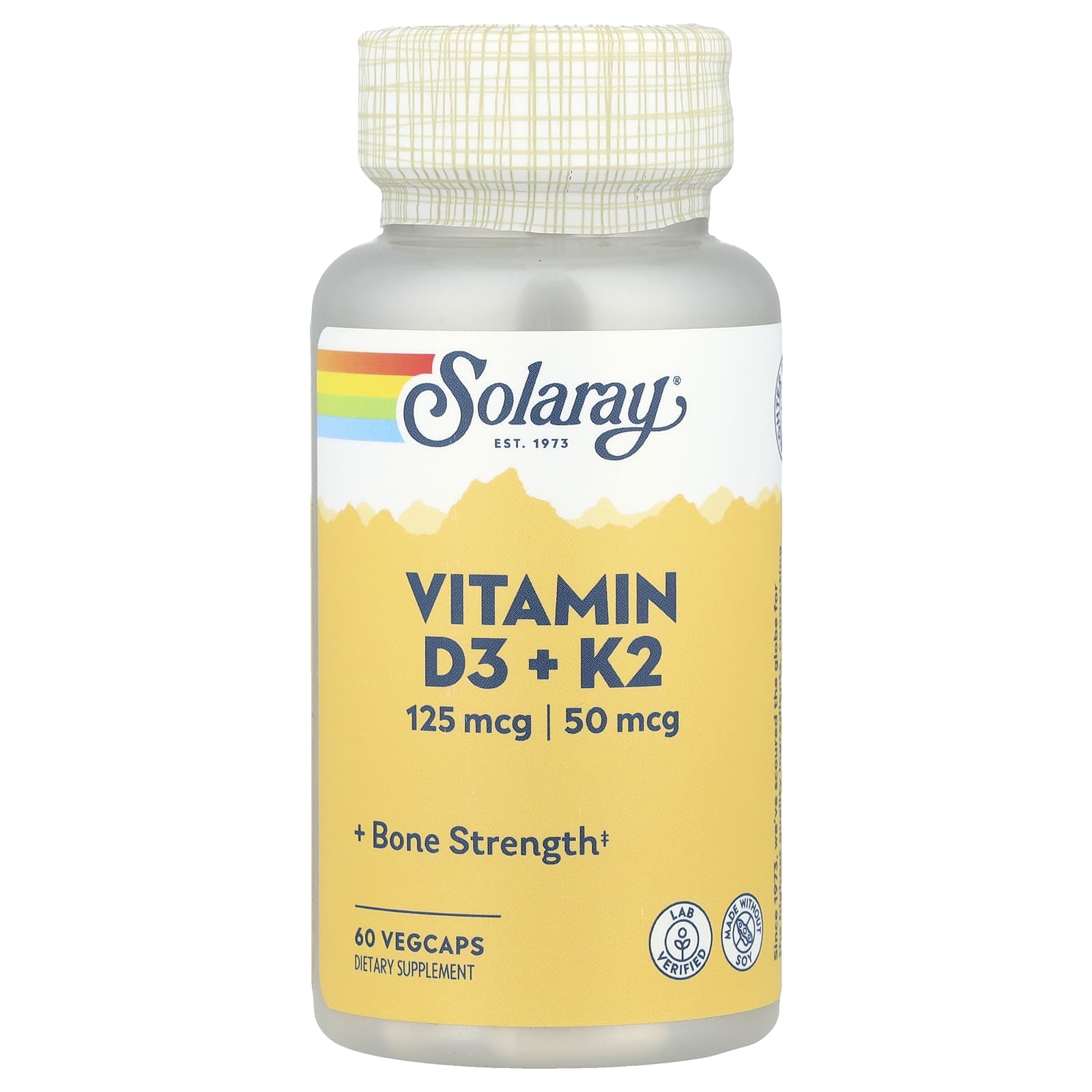 Solaray Vitamina D3 + K2 Sem Soja 60 Cápsulas Vegetais