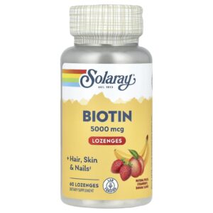Solaray Biotina Sabores Naturais de Pêssego Morango e Banana 5.000 mcg 60 Pastilhas
