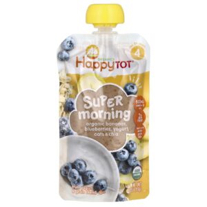 Happy Family Organics Happy Tot® Super Morning Para Maiores de 2 Anos Bananas Orgânicas Mirtilos Iogurte Aveia e Chia 113 g (4 oz)