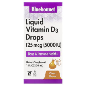 Bluebonnet Nutrition Vitamina D3 líquida em gotas sabor cítrico natural 5000 UI 1 fl oz (30 mL)