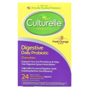 Culturelle Cápsulas Mastigáveis de Probióticos Digestivos Diários Laranja Fresca 24 Comprimidos Uma Vez ao Dia (53 mg por Comprimido)