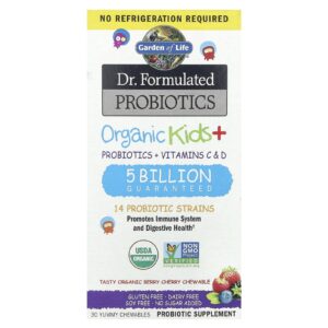 Garden of Life Dr. Formulated Probióticos Kids Orgânicos + Cereja com Frutos Silvestres Orgânicos Saborosos 30 Deliciosos Mastigáveis