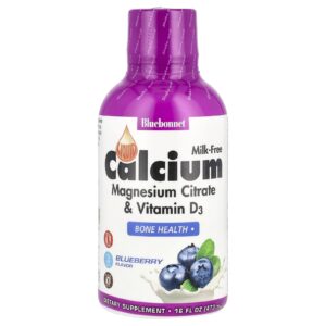 Bluebonnet Nutrition Cálcio e o Citrato de Magnésio Líquidos com Vitamina D3 Mirtilo 473 ml (16 fl oz)