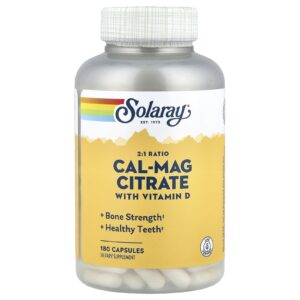 Solaray Citrato de Cal-Mag com Vitamina D Proporção 2:1 180 Cápsulas