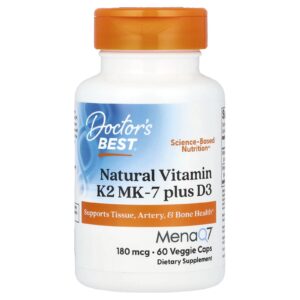 Doctors Best Vitamina K2 MK-7 Natural mais D3 180 mcg 60 Cápsulas Vegetais