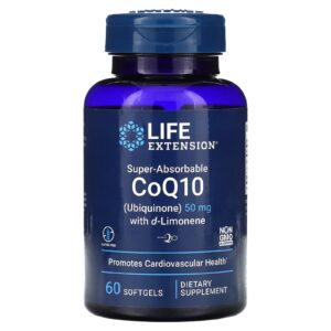 Life Extension CoQ10 Superabsorvível com d-Limoneno 50 mg 60 Cápsulas Softgel