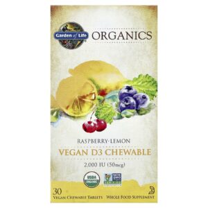 Garden of Life Organics Comprimidos Mastigáveis Vegano D3 Framboesa e Limão 30 Comprimidos Mastigáveis Veganos