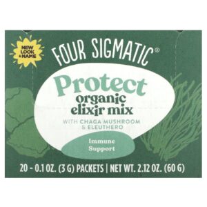 Four Sigmatic Protect Mistura Elixir Orgânica com Cogumelo Chaga e Eleutero Sem Cafeína 20 Embalagens 3 g (01 oz) Cada