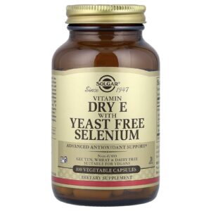 Solgar Vitamina E Seca com Selênio Sem Levedura 100 Cápsulas Vegetais