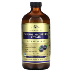 Solgar Citrato de Cálcio e Magnésio Líquido com Vitamina D3 Mirtilo Natural 473 ml (16 fl oz)