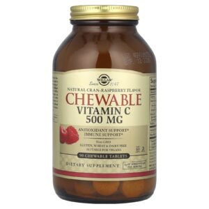 Solgar Vitamina C Mastigável Sabor Natural de Cran-framboesa 500 mg 90 Comprimidos Mastigáveis