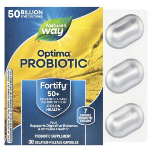 Natures Way Probiótico Optima® Fortify® 50+ 50 Bilhões de UFCs 30 Cápsulas de Liberação Retardada