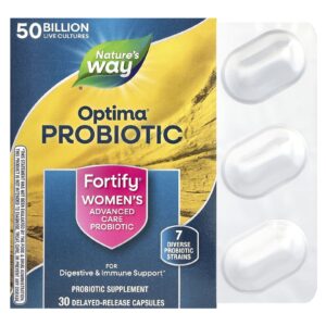 Natures Way Probiótico Optima® Probiótico de Cuidados Avançados para Mulheres Fortify® 50 Bilhões 30 Cápsulas de Liberação Retardada