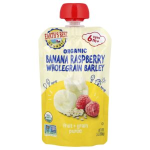 Earths Best Purê de Grãos e Frutas Orgânicas Mais de 6 Meses Banana Framboesa e Arroz Integral 99 g (35 oz)