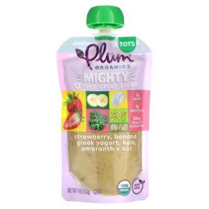 Plum Organics Poderosa Mistura de Alimentos em Grupo Bolinhos Morango Banana Iogurte Grego Couve Amaranto Aveia 113 g (4 oz)