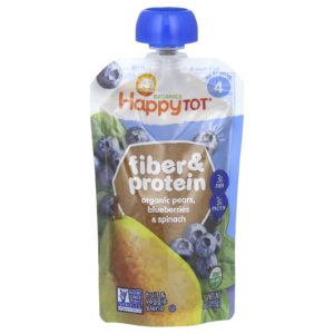 Happy Family Organics Happy Tot® Fibra e Proteína Para Maiores de 2 Anos Pera Orgânica Mirtilo e Espinafre 113 g (4 oz)