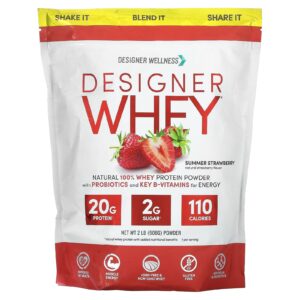 Designer Wellness Designer Whey Proteína natural 100% de soro de leite Summer Strawberry 2 lb (908 g)