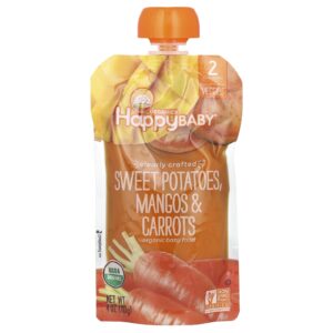 Happy Family Organics Happy Baby® Alimento Orgânico para Bebês A partir de 6 Meses Batata-Doce Mangas e Cenouras 113 g (4 oz)
