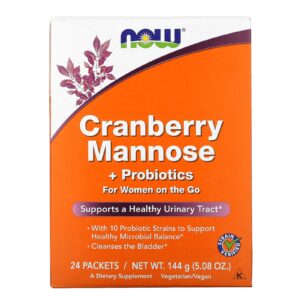 NOW Foods Manose de Cranberry + Probióticos Para Mulheres em Movimento 24 Pacotes 6 g (021 oz) Cada