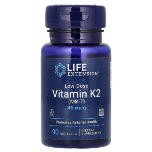 Life Extension Vitamina K2 de Baixa Dosagem (MK-7) 45 mcg 90 Cápsulas Softgel