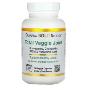 California Gold Nutrition Fórmula de Suporte às Articulações Total Veggie Joint com Glicosamina Condroitina MSM e Ácido Hialurônico 90 Cápsulas Vegetais