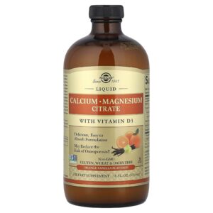Solgar Citrato de Cálcio e Magnésio Líquido com Vitamina D3 Laranja Natural e Baunilha 473 ml (16 fl oz)