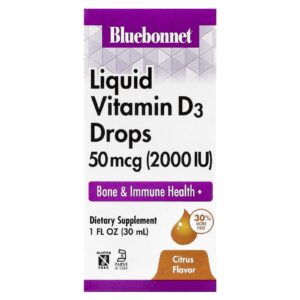 Bluebonnet Nutrition Vitamina D3 Líquida em Gotas Cítrico 50 mcg (2.000 UI) 30 ml (1 fl oz)