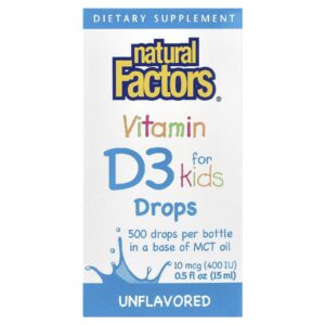 Natural Factors Vitamina D3 em Gotas para Crianças Sem Sabor 15 ml (05 fl oz)