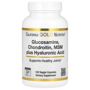 California Gold Nutrition Glicosamina Condroitina MSM mais Ácido Hialurônico 120 Cápsulas Vegetais