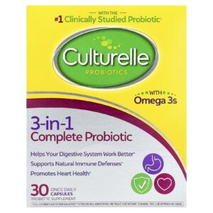 Culturelle Probióticos Probióticos 3 em 1 Completo com Ômega 3 30 Cápsulas Uma Vez ao Dia