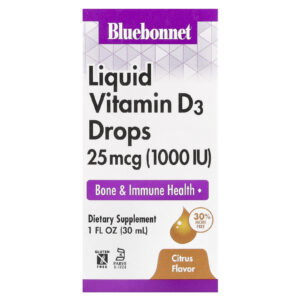 Bluebonnet Nutrition Vitamina D3 Líquida em Gotas Cítricos 25 mcg (1.000 UI) 30 ml (1 fl oz)