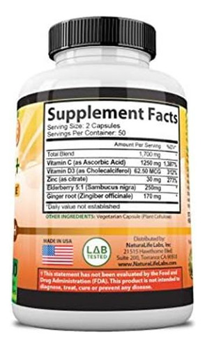 Vitamina C 1700 Mg Naturalife Labs 100 Cápsulas - Imagem 3