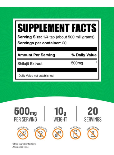 Suplemento Bulksupplements.com Extrato De Shilajit Em Pó 10g - Imagem 7