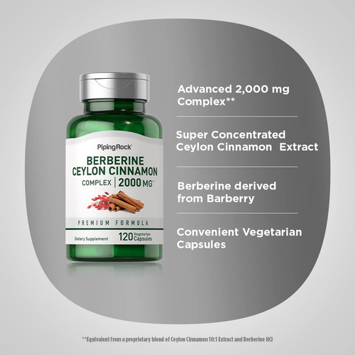 Suplemento Piping Rock Berberine Com Canela De Ceilão 2000mg - Imagem 4