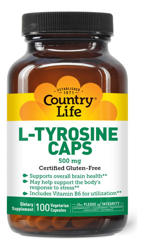 Suplemento Country Life L-tirosina 500 Mg Com Vitamina B6 10