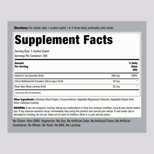 Suplemento Piping Rock De Vitamina C 500 Mg Com Bioflavonóid - Imagem 2