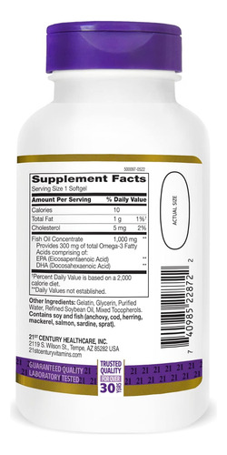 21st Century Fish Oil 1000 Mg Cápsulas De Gelatina Mole 120 - Imagem 5