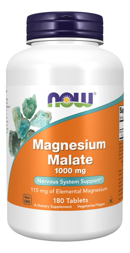 Suplemento Now Malato De Magnésio 1000 Mg 180 Comprimidos
