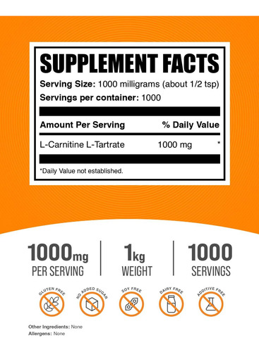 Suplemento Bulksupplements.com Tartarato De L-carnitina 1 Kg - Imagem 2