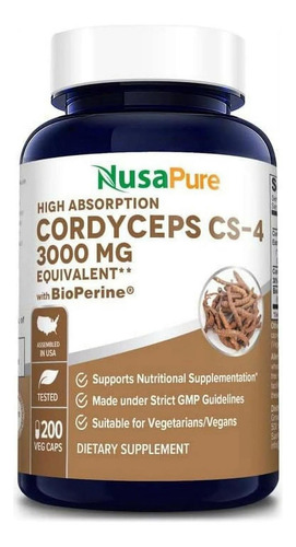 Extrato De Nusapure Cordyceps 3000 Mg 200 Cápsulas Vegetais