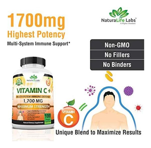 Vitamina C 1700 Mg Naturalife Labs 100 Cápsulas - Imagem 4