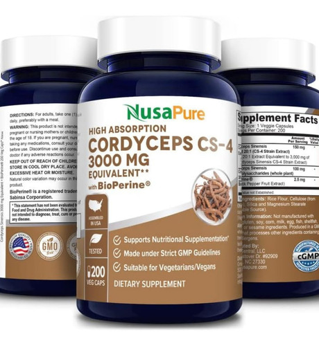 Extrato De Nusapure Cordyceps 3000 Mg 200 Cápsulas Vegetais - Imagem 4