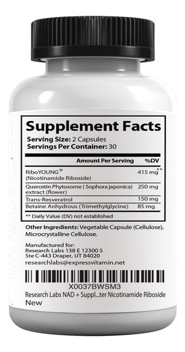 Suplemento Research Labs Nad+ 2 Para 1 Com Riboyoung 120 Cáp - Imagem 5