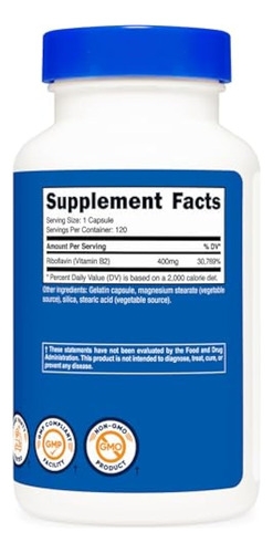 Vitamina B2 (riboflavina) Nutricost 400 Mg 120 - Imagem 5