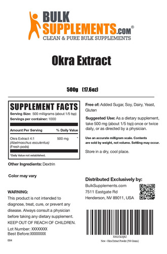 Suplemento Bulksupplements.com Extrato De Quiabo Em Pó 500g - Imagem 2