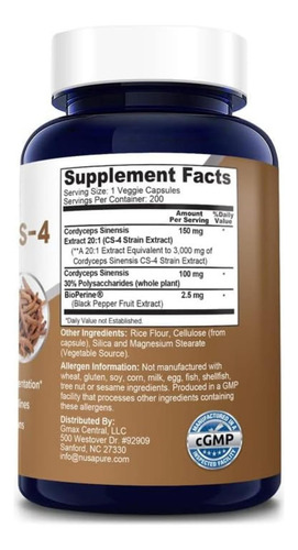 Extrato De Nusapure Cordyceps 3000 Mg 200 Cápsulas Vegetais - Imagem 2