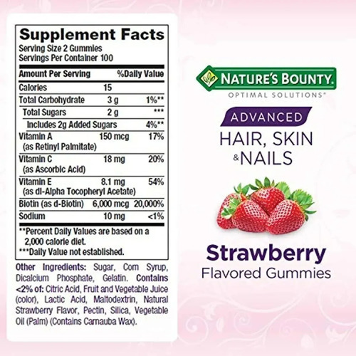 Cabelo Pele Unhas 6000mcg Nature Bounty 140 Gomas - Imagem 3